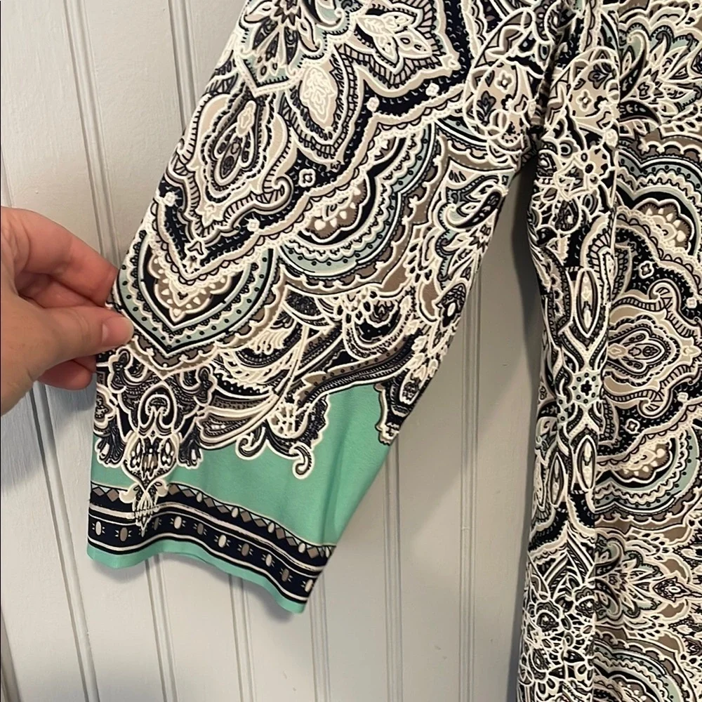 Studio One Green Blue Paisley Floral Sheath Dress | Large - Picture 3 of 11